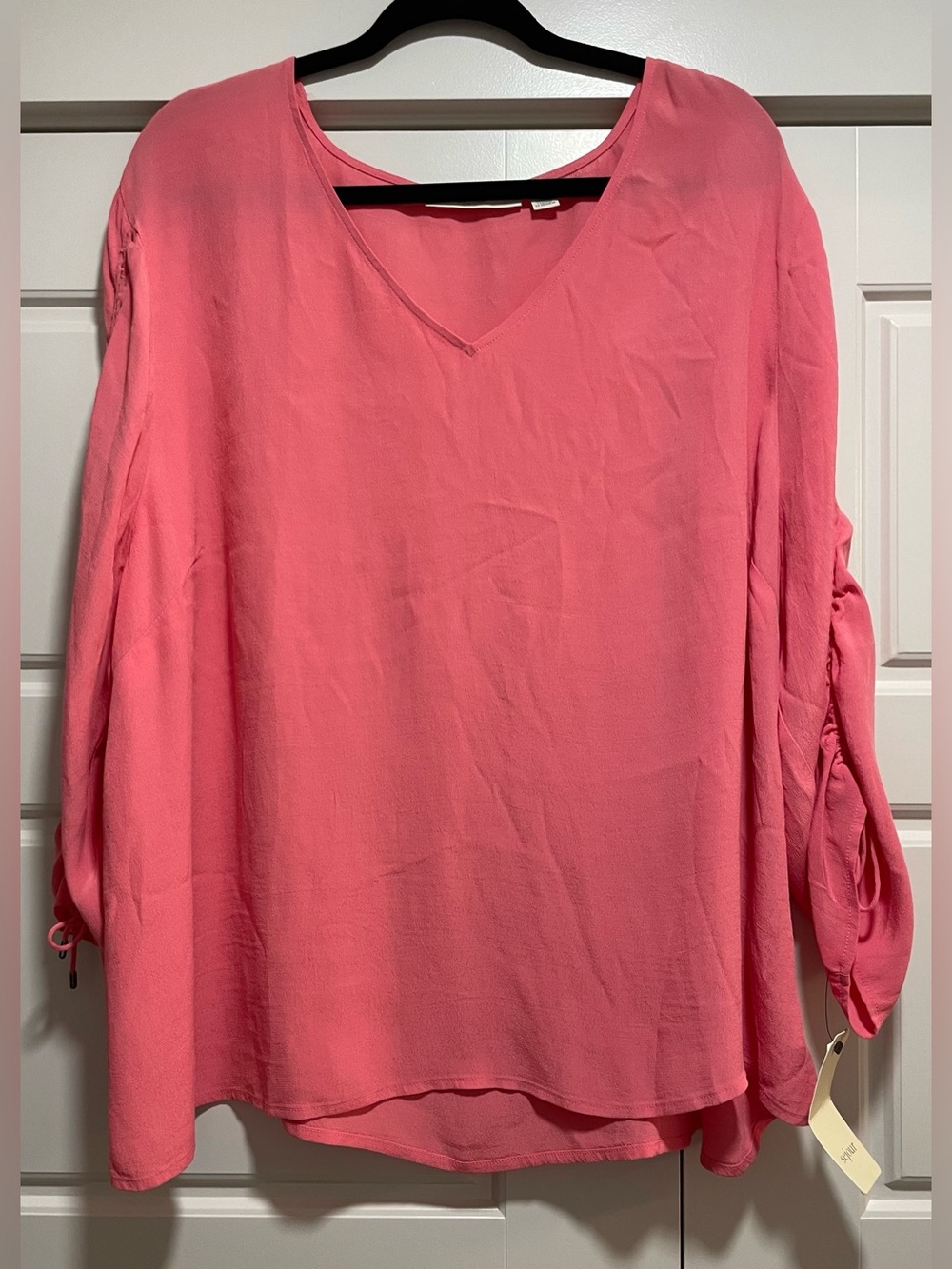 NWT Sejour Coral Rose Tea V-Neck Tie Up Sleeves